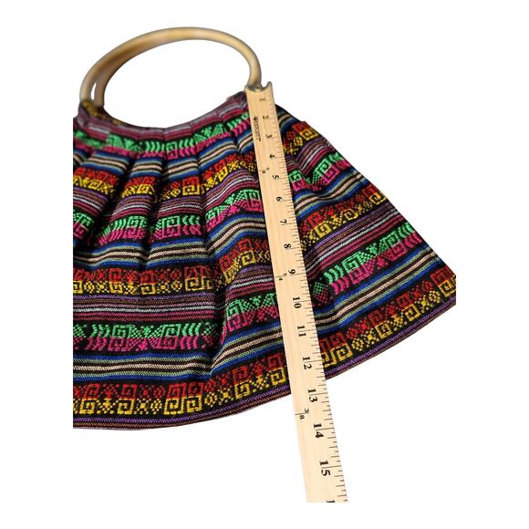 Boho Ethnic Woven Bag with Colorful Tribal Design & Wooden‎ Handles - Picture 4 of 11